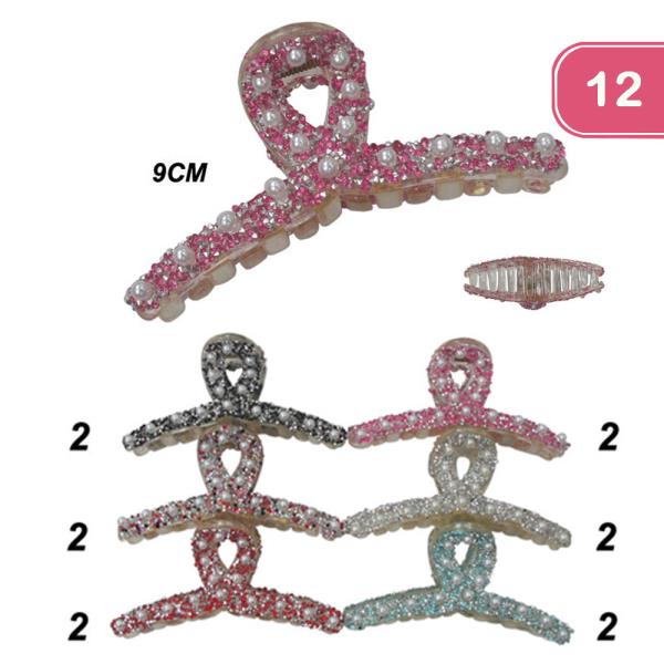 GLITTER PEARL HAIR CLIPS (12 UNITS)