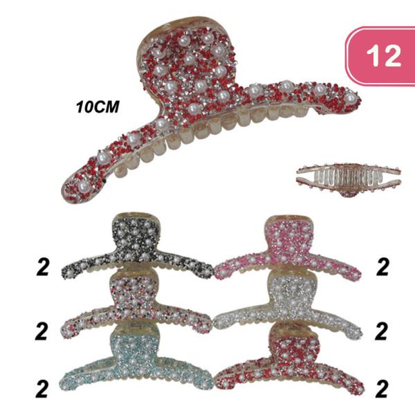 GLITTER PEARL HAIR CLIPS (12 UNITS)