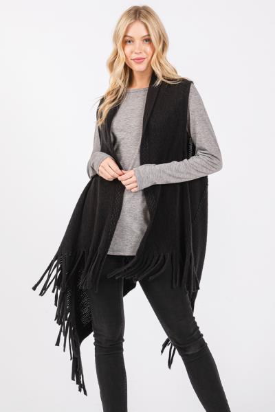 EMBOSSED DOTTED LINE TASSEL KNIT VEST