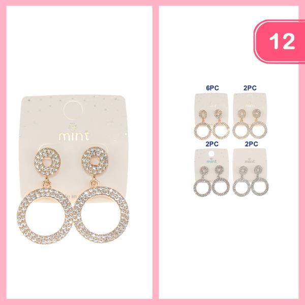RHINESTONE ROUND DANGLE EARRING (12 UNITS)
