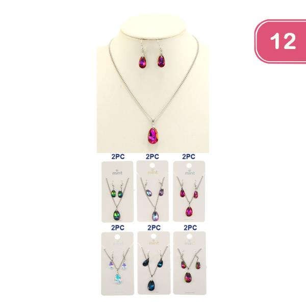 PEAR SHAPE RUBY NECKLACE EARRING SET (12 UNITS)