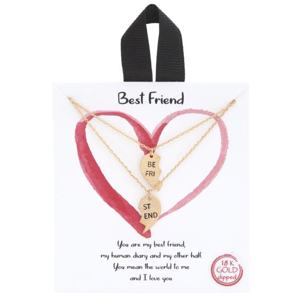 18K GOLD RHODIUM DIPPED BEST FRIEND HEART PENDANT NECKLACE