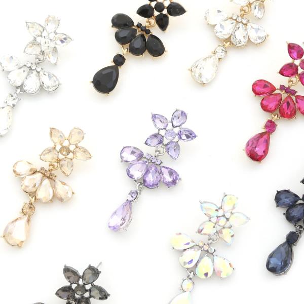 FLOWER TEARDROP RHINESTONE DANGLE EARRING