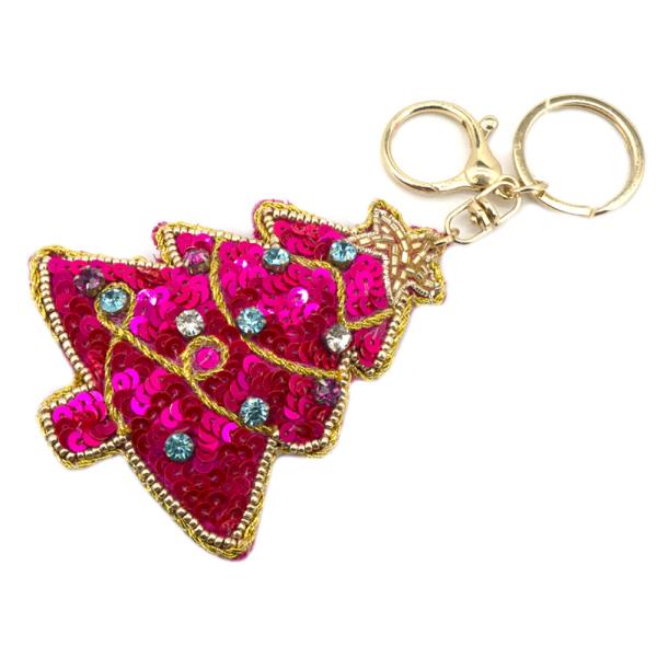 SEED BEAD CHRISTMAS TREE KEYCHAIN
