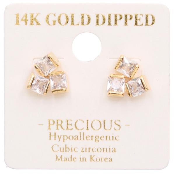 14K GOLD DIPPED CZ CUBE EARRING