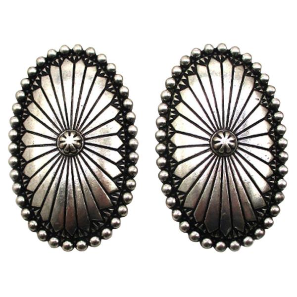 WESTERN STYLE OVAL CONCHO METAL EARRING