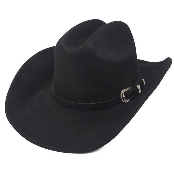 WESTERN BUCKLE EMBELLISHED FAUX SUEDE COWBOY HAT