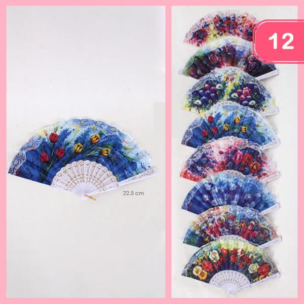 ASSORTED WATERCOLOR FLORAL FAN (12 UNITS)