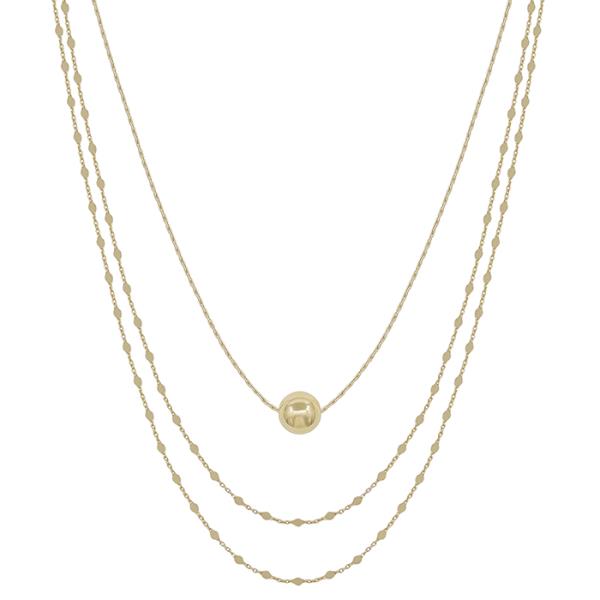 3 LAYER DIAMOND CUT CHAIN WITH 8MM BALL PENDANT SHORT NECKLACE