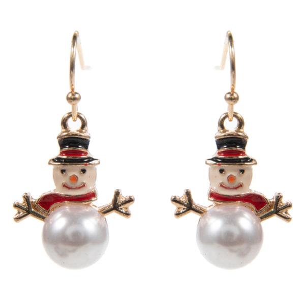 CHRISTMAS SNOWMAN PEARL DANGLE EARRING
