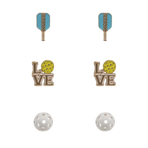 PICKLEBALL EARRING 3 PAIR SET