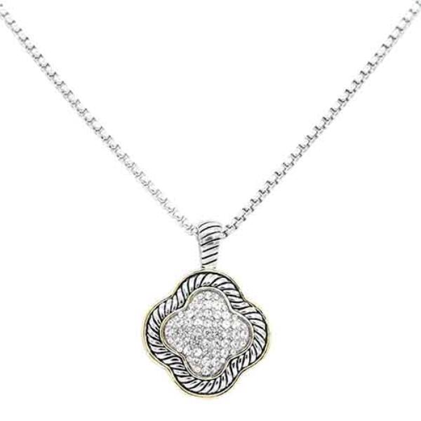 2-TONES WITH CLOVER CUBIC ZIRCONIA NECKLACES