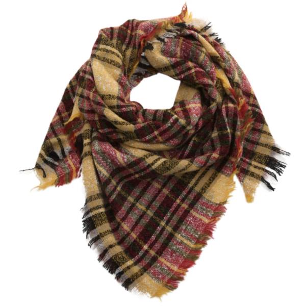 PLAID FRAYED EDGE BLANKET SCARF