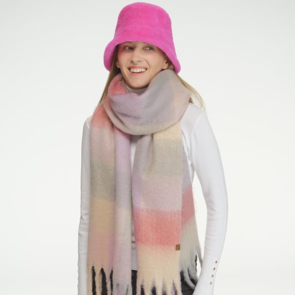 MULTI COLOR CHECK PATTERN WOVEN FRINGED SCARF