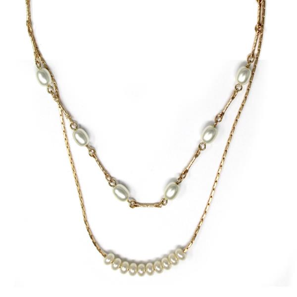 DOUBLE LAYER PEARL BEADED NECKLACE