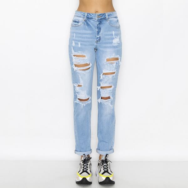 ($12.60 x 15PCS) DESTRUCTED ROLLED CUFF BOYFRIEND JEAN