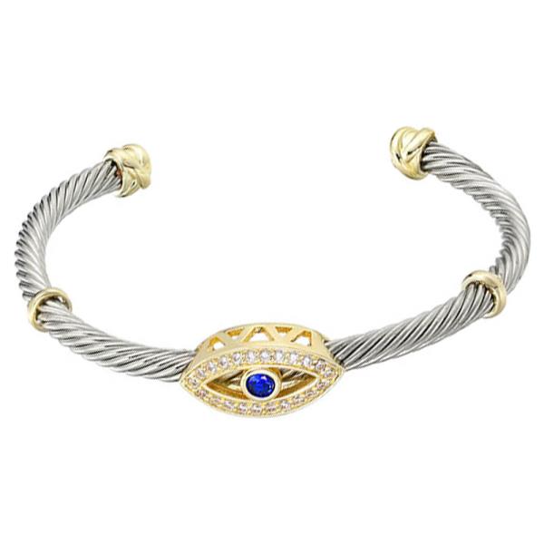 TWO TONE CZ EVIL EYE CABLE BANGLE