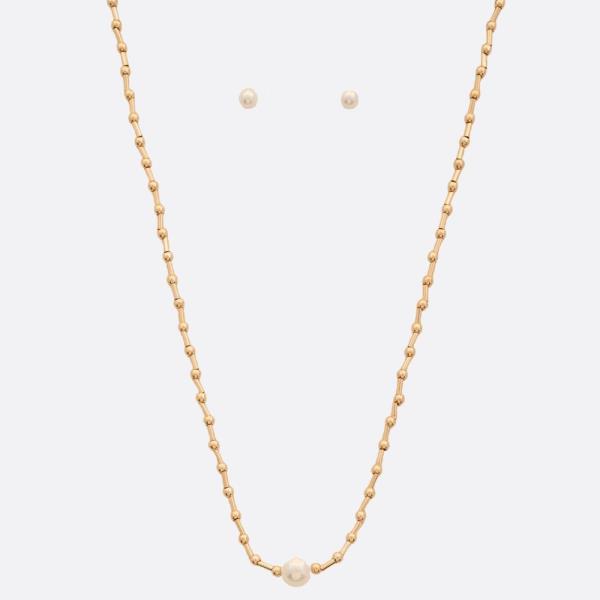 PEARL BEAD METAL NECKLACE