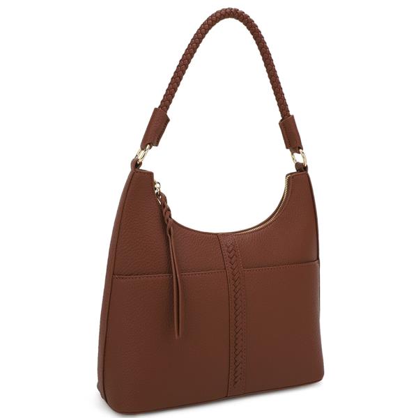 CURVED SMOOTH ZIPPER SHOULDER HOBO BAG