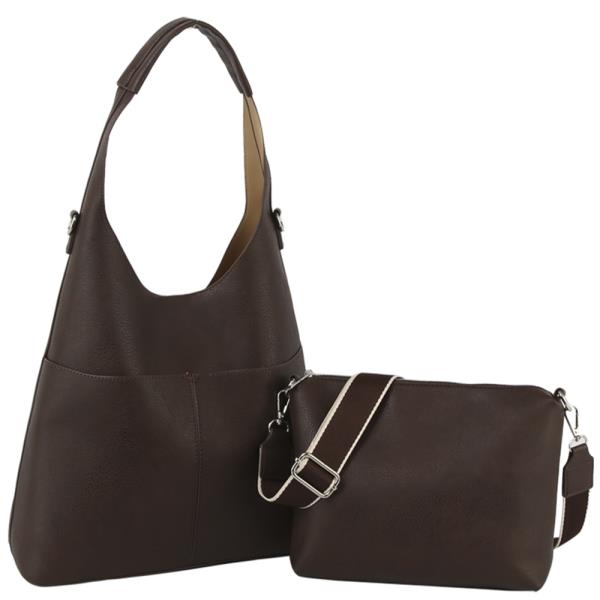 2IN1 SMOOTH SHOULDER HOBO W CROSSBODY BAG