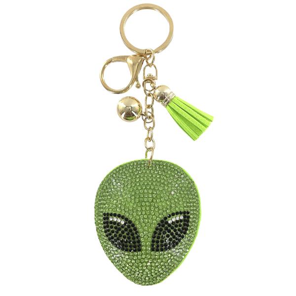 RHINESTONE ALIEN KEYCHAIN WITH TASSEL
