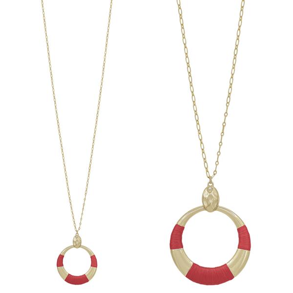ROUND METAL THREAD WRAPPED PENDANT LONG NECKLACE