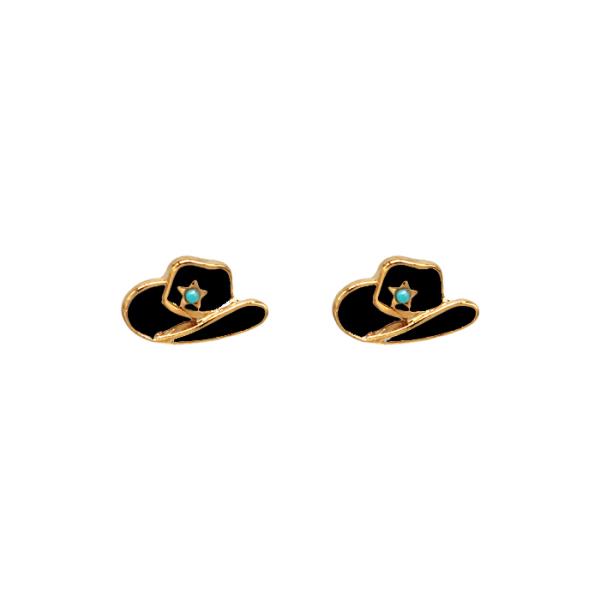SECRET BOX 14K GOLD DIPPED COW BOY HAT EARRING