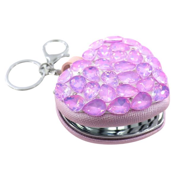 RHINESTONE HEART HAND MIRROR KEYCHAIN