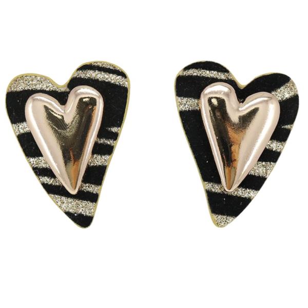 ZEBRA HEART POST EARRING