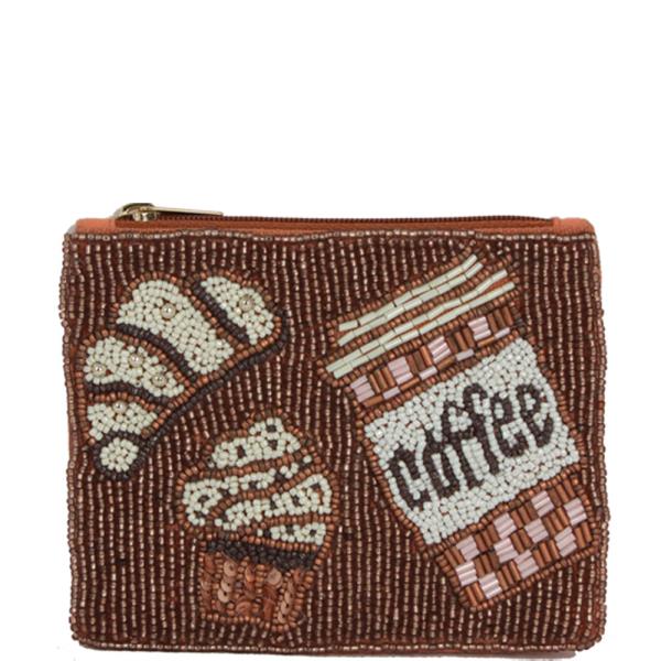 SEED BEAD COFFEE SWEETS COIN PURSE POUCH BAG