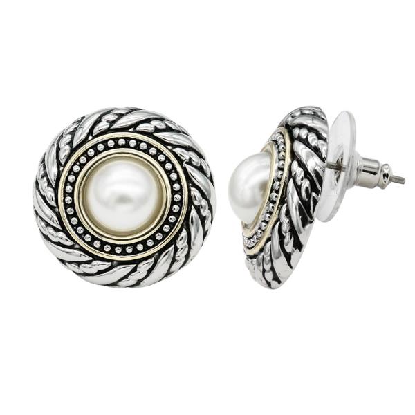 2 TONE PEARL STUD EARRINGS