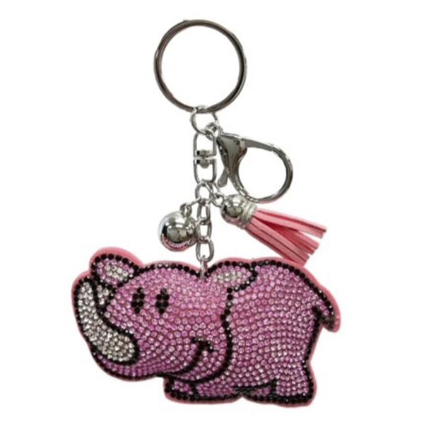 RHINESTONE RHINOCEROS KEYCHAIN WITH TASSEL