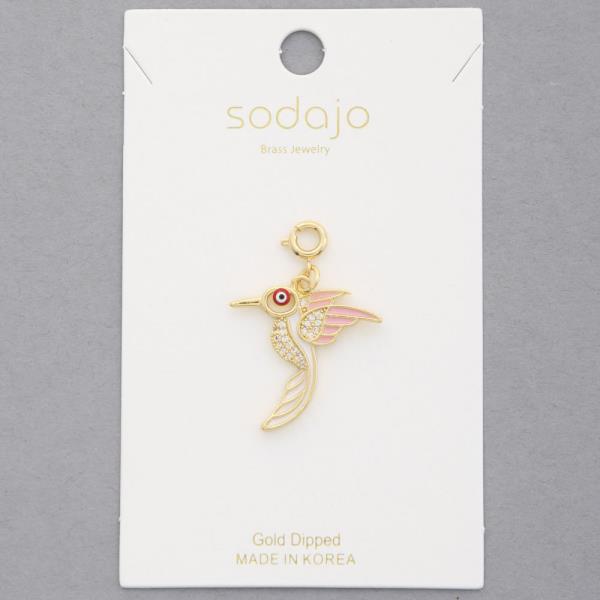 SODAJO HUMMINGBIRD RHINESTONE GOLD DIPPED NECKLACE CHARM