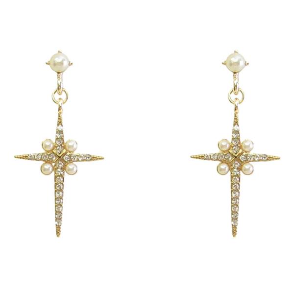 RHINESTONE PEARL STARBURST DANGLE EARRING