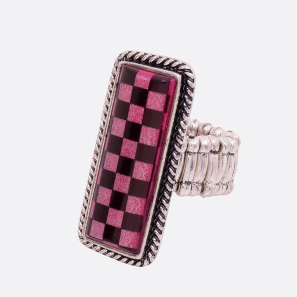 WESTERN STYLE CHECKERED PATTERN STRETCH RING