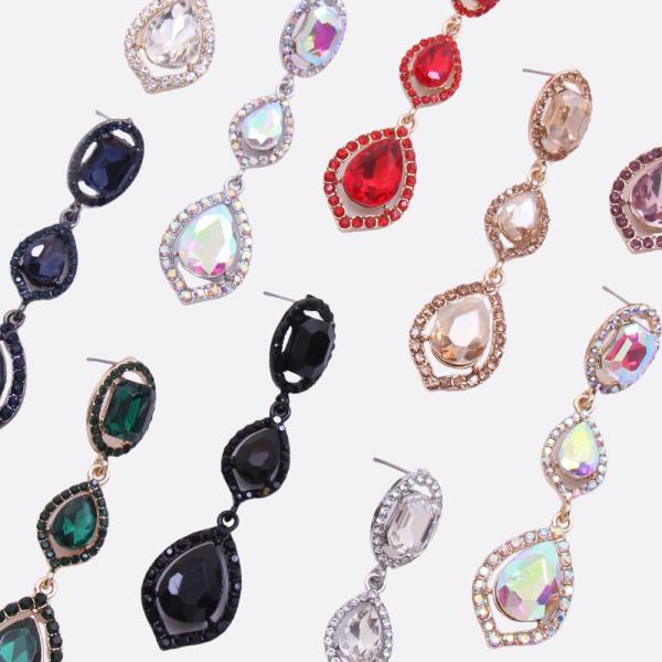 COLOR TEARDROP CRYSTAL STONE DROP EARRING