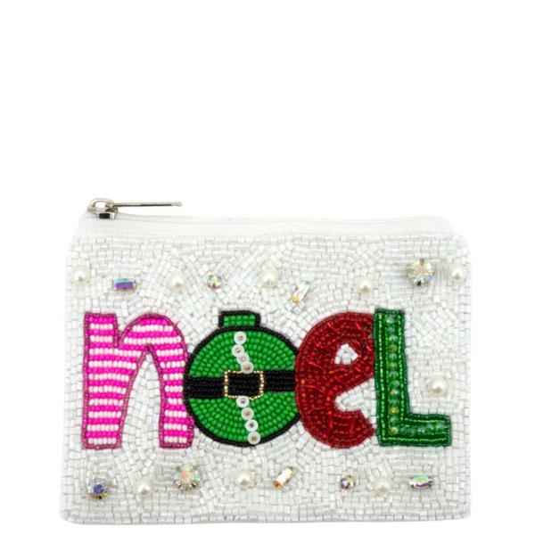 NOEL CHRISTMAS SEED BEAD COIN BAG