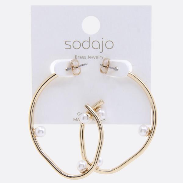 SODAJO OPEN OVAL PEARL BEAD GOLD DIPPED EARRING