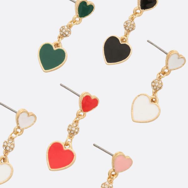 DOUBLE HEART RHINESTONE DANGLE EARRING