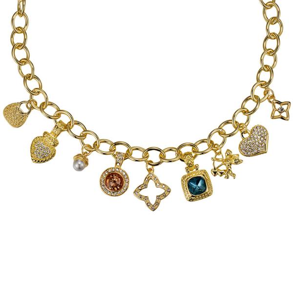 CLOVER CRYSTAL CHARM OVAL LINK NECKLACE