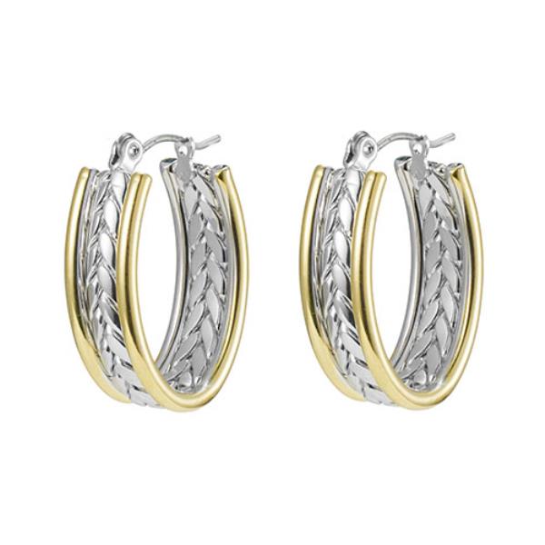 TWO TONE WHEAT LINK HOOP EARRING