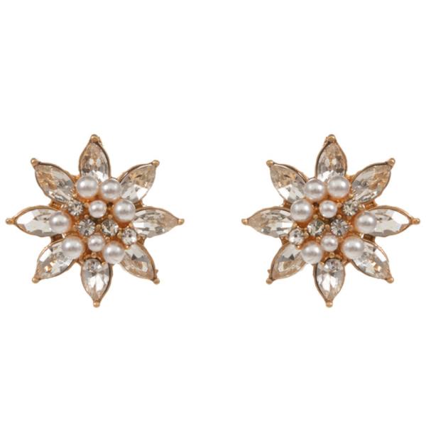 FLOWER SHAPE RHINESTONE PEARL CLUSTER EARRING