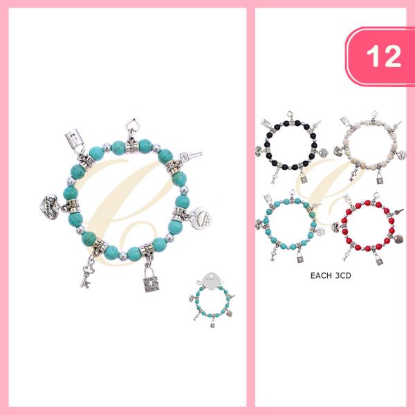 CHARM BEADED STRETCHABLE BRACELET (12 UNITS)