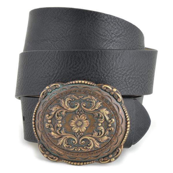 WESTERN FLORAL ETCHED BUCKLE BELT