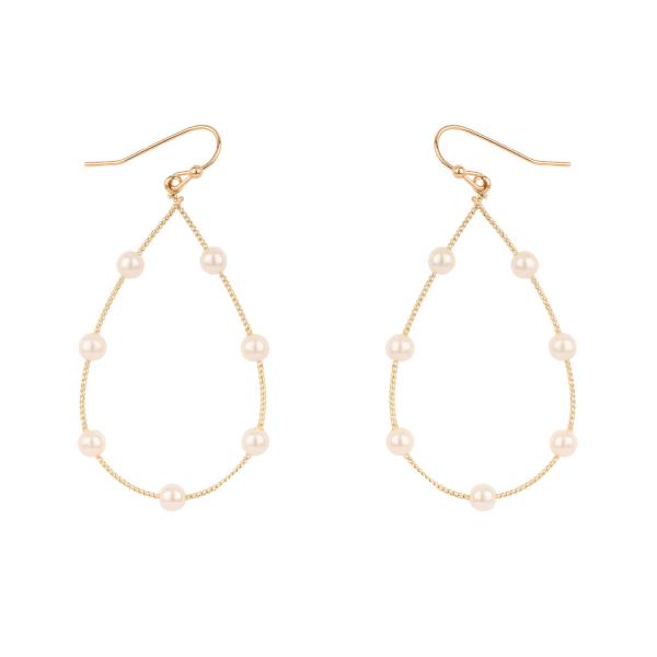 METAL PEARL FISH HOOK TEARDROP EARRING