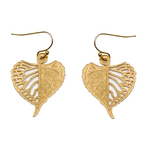 METAL BRASS LEAF DANGLE EARRING