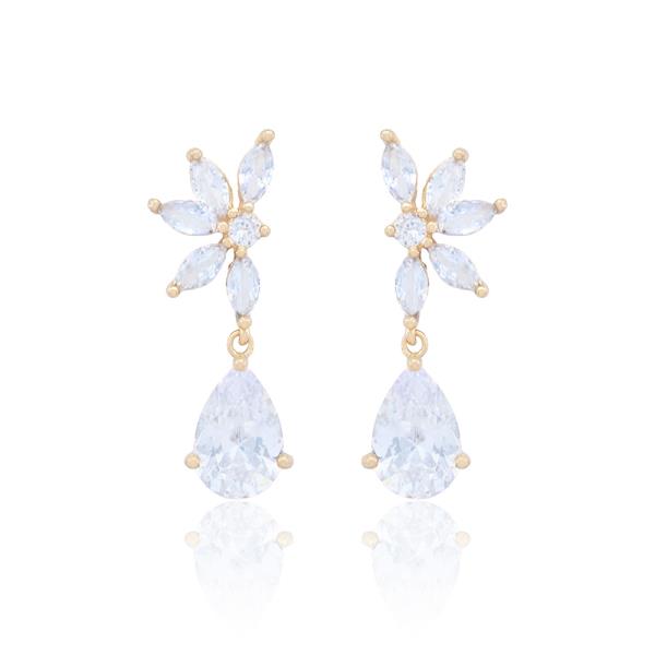 FLORAL TEARDROP CZ DANGLE EARRING