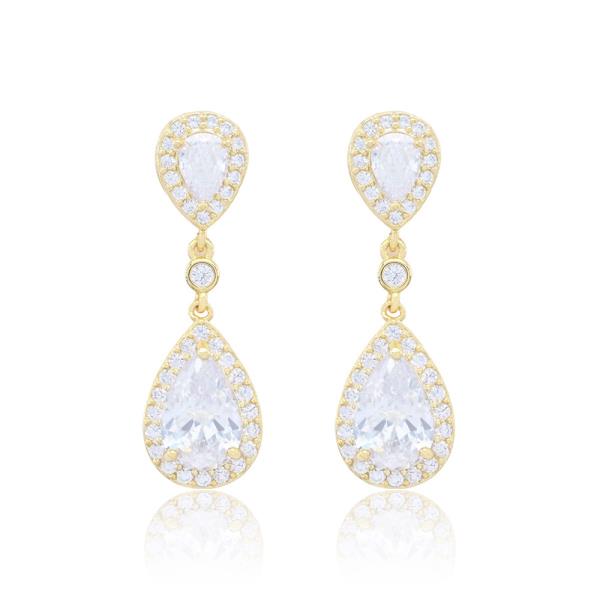 DOUBLE TEARDROP CZ DANGLE EARRING