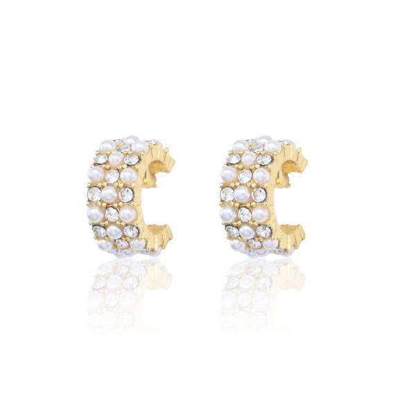 PEARL CZ OPEN HOOP EARRING
