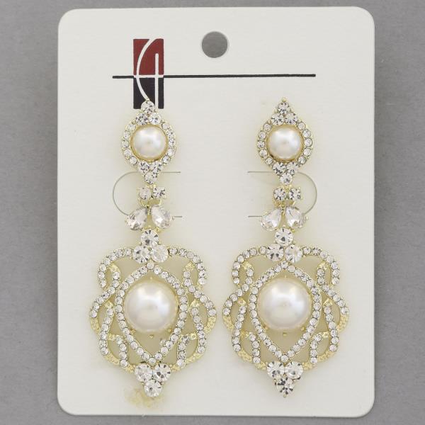 PEARL BEAD RHINESTONE DANGLE EARRING